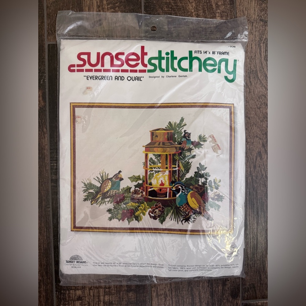 Sunset Stitchery Crewel‎ Needlecraft Kit Evergreen and Quail Vintage 14 x 18